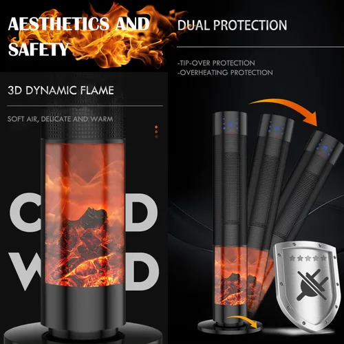 Vista 5 de Calentador eléctrico portátil para habitaciones grandes, calentador de espacio de torre de cerámica de 36 pulgadas con llama 3D para calefacción