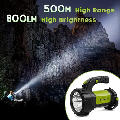 Vista 3 de Linterna de camping recargable, linterna LED con 800 lúmenes, 3600 mAh, correa incluida, luz de camping brillante portátil para emergencia