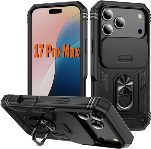 Vista 37 de PASNEW Funda militar para iPhone 13 Pro Max, cubierta de cámara deslizante y soporte de anillo de metal de 360°, carcasa rígida multicapa resistente