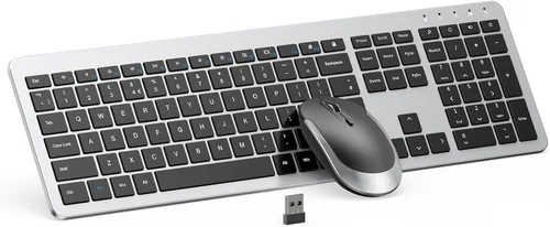 Vista 11 de Combo de teclado y mouse inalámbricos, tamaño completo, delgado, inalámbrico, con teclado numérico, conexión estable de 2.4 G, DPI ajustable