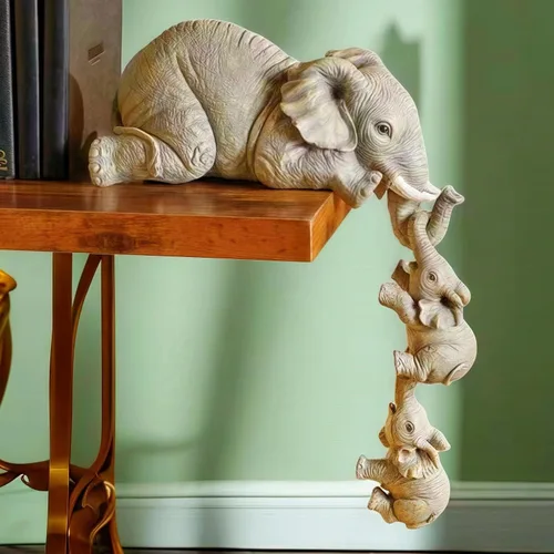 Vista 8 de Juego de 3 piezas de estatua de decoración de elefante, madre y dos bebés colgantes, adornos para sala de estar, dormitorio, decoración del hogar