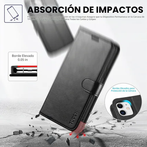 Vista 6 de TUCCH - Funda tipo cartera para iPhone 11 (6.1") 2019, 3 tarjeteros, color negro
