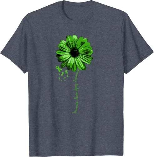 Vista 54 de Camiseta de conciencia de lesiones cerebrales traumáticas con cinta verde guerrero, Negro, S