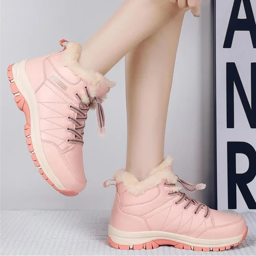 Vista 7 de Botas de nieve de invierno para mujer, botas de invierno para exteriores, cálidas, impermeables, botines para caminar y antideslizantes