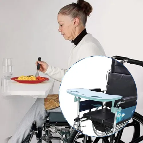 Vista 9 de Mesa de bandeja para silla de ruedas - Mesa de escritorio extraíble para silla de ruedas, tablero de regazo, ayuda para comer para paciente de Negro