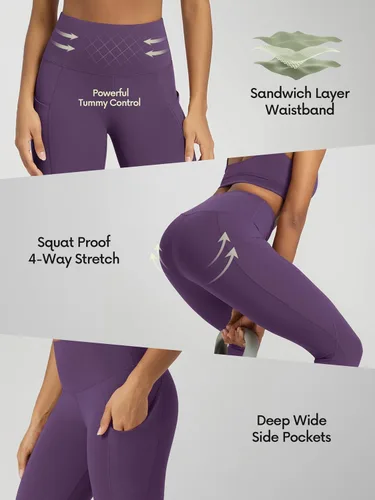 Vista 6 de ODODOS - Leggings de yoga de cintura alta para mujer con bolsillos, pantalones de yoga deportivos con control de abdomen, no se transparentan