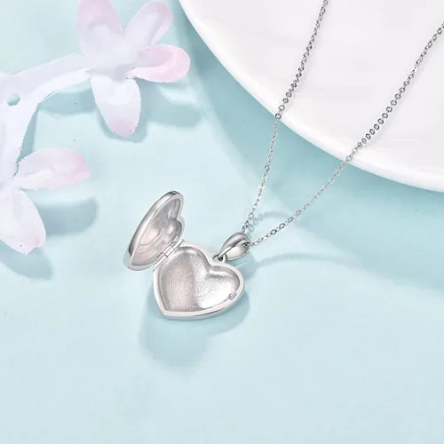 Vista 5 de Paw Print HeartTree of LifeDream CatherButterflySunflower Locket Necklace Sterling Silver Picture Photo Necklace for Women Girls
