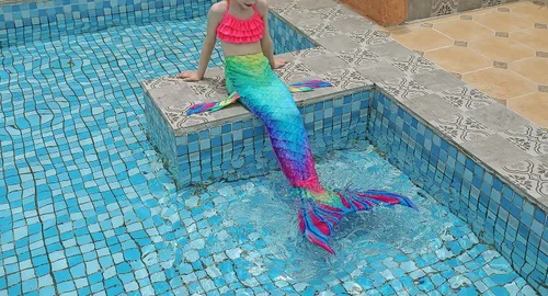 Vista 4 de Traje de baño de cola de sirena con monoaleta para niñas, conjunto de bikini