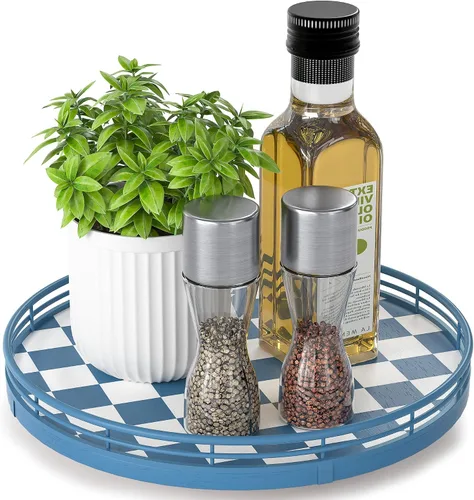 Vista 57 de Marble Lazy Susan - Tocadiscos para mesa, bandeja redonda de mármol de grano de madera antigua de 10 pulgadas para mesa de comedor, encimera de Negro
