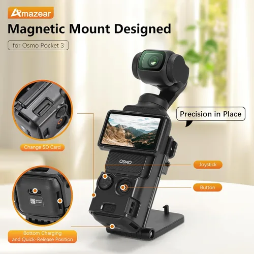 Vista 2 de AMAZEAR Combo de soporte de montaje magnético y cubierta protectora de lente cardán para DJI Osmo Pocket 3/Xtra Muse Gimbal Vlogging accesorios