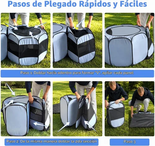 Vista 3 de 2 en 1 Pop Up Cat Dog Playpen con área de caja de arena no desmontable Azul polvoriento