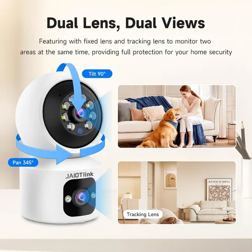 Vista 2 de JAIOTlink Cámara de seguridad para interiores, cámaras de doble lente de 2 MP para seguridad en el hogar con zoom de 10 ×, monitor de mascota de 2.4