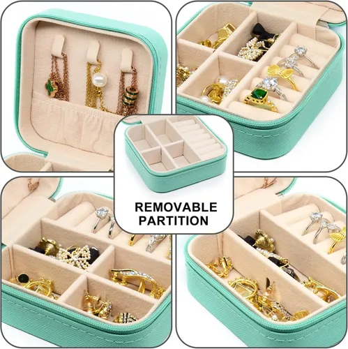 Vista 6 de KEINE MARKE Joyero pequeño, estuche portátil de viaje para anillos, colgantes, aretes, collares, organizadores de pulseras, cajas de almacenamiento