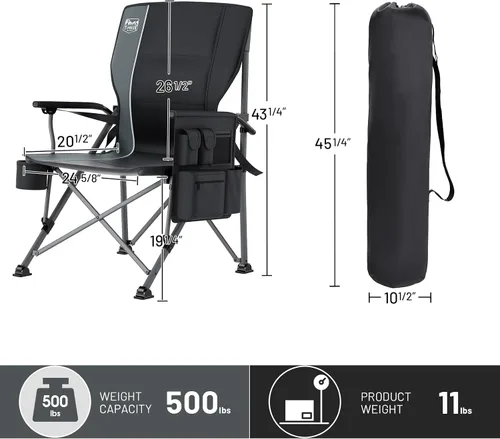 Vista 2 de TIMBER RIDGE Silla de campamento de aluminio de gran tamaño con soporte lumbar de hasta 500 libras, silla plegable de respaldo alto resistente