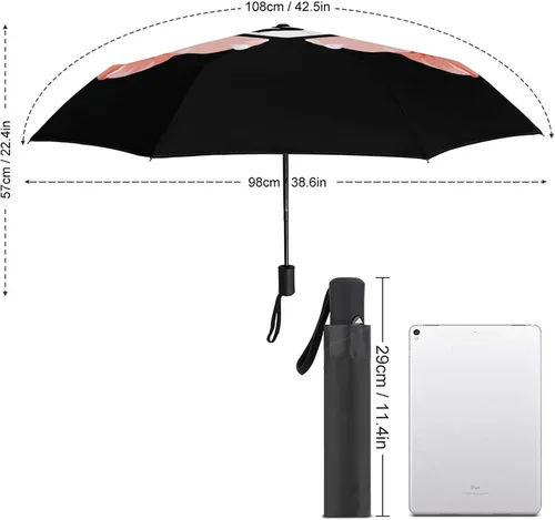 Vista 2 de Guam Tribal Hibiscus impermeable resistente al viento 3 pliegues auto abrir cerrar paraguas ligero anti-UV para hombres mujeres, Negro, estilo 1