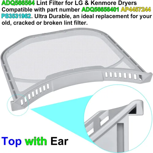 Vista 6 de ADQ566564 - Filtro de pelusa de repuesto para secadoras LG y Kenmore, trampa de pantalla de pelusa ultra duradera, borde sin sello de fieltro