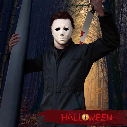 Vista 4 de Máscara de Halloween de Michael Myers de látex de terror realista original de Mike Myers (Blanco - Bricolaje gratis)