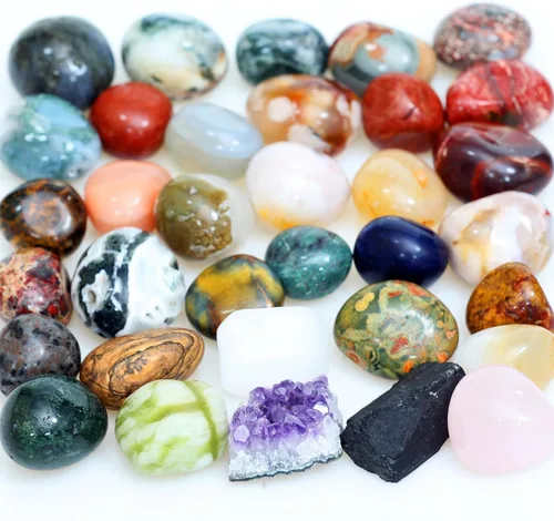 Vista 9 de Piedras preciosas y cristales caídos de 0.7 libras (0.7 libras) Piedras y rocas curativas nturales, pulidas, colores mixtos, semi preciosas