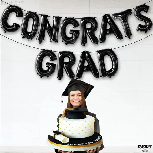 Vista 2 de Decoraciones de graduación 2026 Globos negros de graduación de felicitaciones – 16 pulgadas Cartel negro de felicitaciones graduadas Cartel