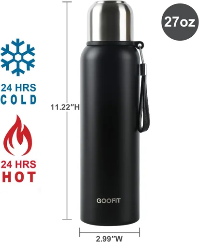 Vista 2 de GOOFIT Botella de agua aislada con correa de transporte, botella de agua de metal de acero inoxidable para niños, diseño grueso al vacío de doble