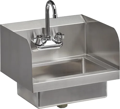 Vista 11 de ROCKPOINT Fregadero de acero inoxidable con grifo de 8 pulgadas, fregadero comercial hecho a mano con 15 pulgadas de profundidad x 15 pulgadas