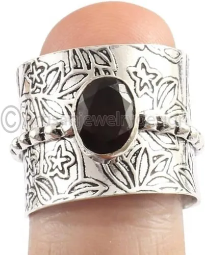 Vista 2 de ArtisanJewelrydesign Garnet Spinner Ring, Statement Silver Ring, Fidget Ring, Chunky Band Ring, Garnet Stone Ring, Handmade Ring, 925 Sterling