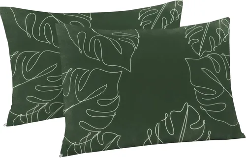 Vista 3 de BIAFRA Juego de funda de edredón verde oscuro con estampado de hojas de Monstera de 3 piezas, diseño reversible, funda de edredón de microfibra