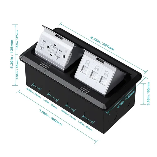 Vista 5 de WEBANG Kit eléctrico de caja de piso doble emergente, salida de receptáculo GFCI de acero inoxidable de 20 amperios, resistente a la intemperie