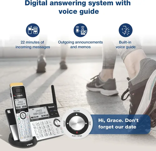 Vista 9 de VTech IS8151 - Teléfono inalámbrico DECT 6.0 de alcance superlargo para el hogar con contestador automático, alcance de hasta 2300 pies, bloqueo
