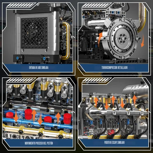 Vista 3 de Kit de modelo de motor diésel que funciona para adultos, MOC Mini en línea de 4 cilindros diésel con motor, compatible con Lego, juguete STEM