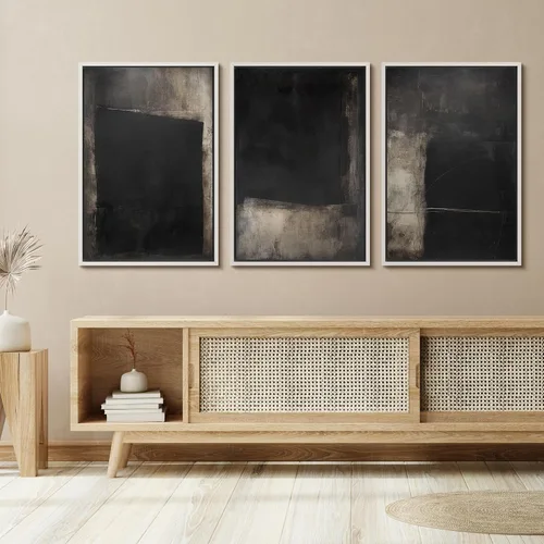 Vista 343 de SIGNFORD - Set de obras de arte en lienzo enmarcado para pared, ilustraciones abstractas de neblina del desierto en tonos neutros beige y marrón