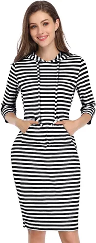 Vista 2 de MISSKY Vestido con capucha para mujer Negro&blanco