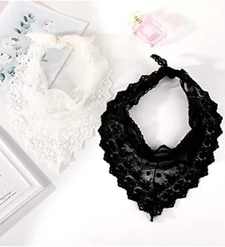 Vista 6 de Boao Bufanda de encaje retro de los años 50, bufanda de cuello triangular, bufanda bordada de encaje envolvente para el cabello para mujer