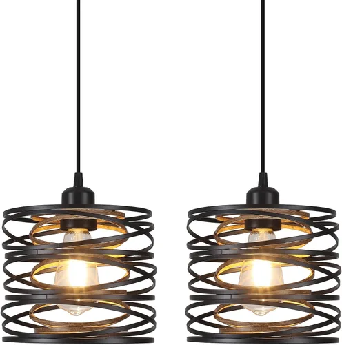 Vista 11 de Lámpara colgante, isla de cocina, lámparas colgantes de madera, granja, metal, iluminación colgante para comedor, dormitorio, bar, oficina, negro 1