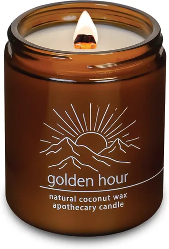 Vista 52 de Vela de mecha de madera agrietada Hemlock Park hecha a mano con cera de coco natural (grande de 16 oz, ámbar) Coconut Apricot Wax Crackling Wood