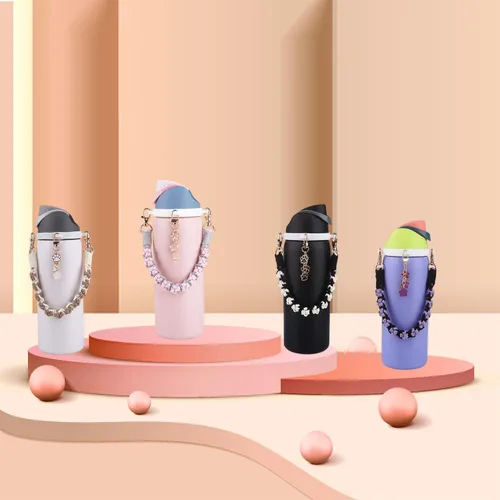 Vista 7 de Juego de accesorios para botellas de agua Owala FreeSip de 24 onzas, 32 onzas, 40 onzas, incluye correa de mango de garras de animales, bonitos