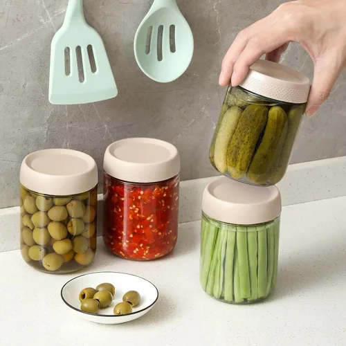 Vista 5 de NETANY Paquete de 6 tarros de vidrio de 16 onzas con tapas herméticas, recipientes de avena con tapas, tarros de ensalada Mason de boca ancha