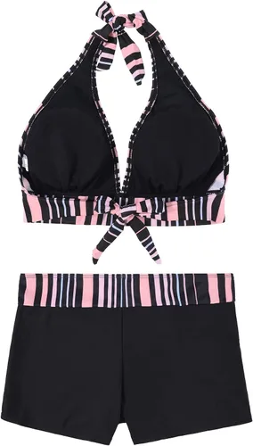 Vista 3 de Zando Traje de baño de dos piezas para mujer, traje de baño atlético con push up, traje de baño con pantalones cortos, traje de baño deportivo