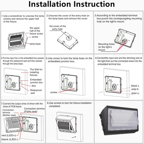 Vista 7 de Paquete de 4 lámparas LED de pared de 100 W del anochecer al amanecer, 13000LM 400-600W equivalente a HPS/HID, iluminación de seguridad al aire