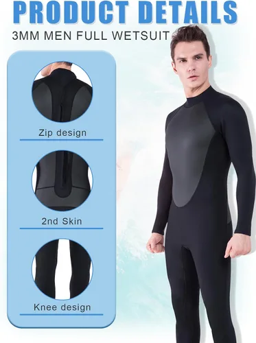 Vista 3 de Traje de neopreno completo para hombre y mujer, 0.118 in, buceo, natación, trajes húmedos térmicos, cremallera delantera/trasera, traje de baño
