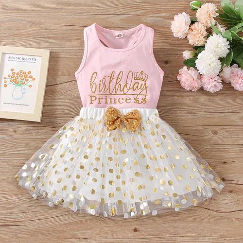 Vista 7 de Vestido de princesa de cumpleaños para niñas pequeñas, chaleco sin mangas, falda tutú de malla con lunares