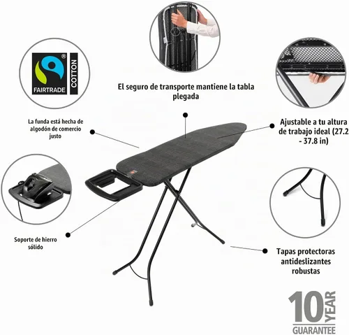 Vista 2 de Brabantia Tabla de planchar cómoda con soporte para plancha de vapor sólido Mediano (talla B) Funda negra de mezclilla de comercio justo Denim