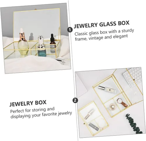 Vista 7 de Homoyoyo Caja de cosméticos de vidrio de escritorio con tapa, organizador de joyas para lápices labiales, pulseras y almacenamiento de maquillaje