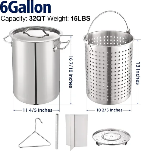 Vista 4 de ARC Olla de 32 cuartos de galón para hervir mariscos y estufa de propano para exteriores, olla de acero inoxidable para hervir cangrejos con cesta