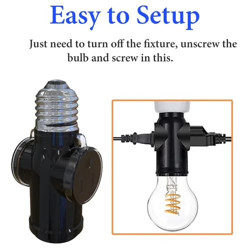 Vista 2 de 2 piezas Luntak Adaptador de enchufe de luz de 3 clavijas, enchufe de luz E26 para exterior, convertidor divisor de enchufe de bombilla de luz a 2/3