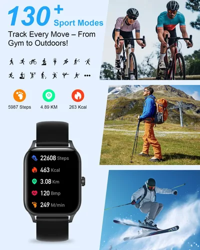Vista 3 de Reloj inteligente para hombres y mujeres, rastreador de fitness HD de 1.85 pulgadas (respuesta/hacer llamadas/mensajes), más de 130 modos deportivos