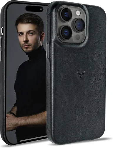 Vista 23 de Funda de piel auténtica, funda de piel antiarañazos de grano completo encerada con aceite, compatible con iPhone 12 Pro Max, a prueba de golpes