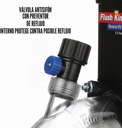 Vista 3 de Válvula de descarga Valterra F02-4350 RV inversa Clear body shows when water runs clean, anti-siphon backflow preventer, 360 degree swivel bayonet