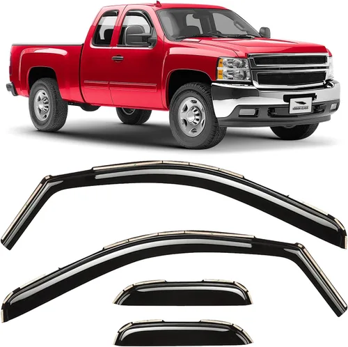 Vista 24 de Voron Glass Protectores de lluvia extra duraderos con cinta adhesiva para Chevrolet (Chevy) Silverado 2500HD/3500HD 2007-2014 cabina extendida Negro