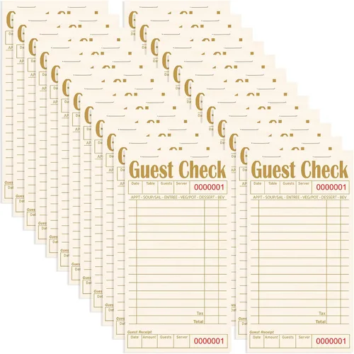 Vista 46 de Libros de cheques de invitados para servidores, bloc de notas de servidor, paquete de 12, papel de color natural, bloc de notas para camarera